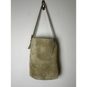 Margot New York Kaye Suede Bucket Shoulder Bag Adjustable Minimalist Beige FLAWS